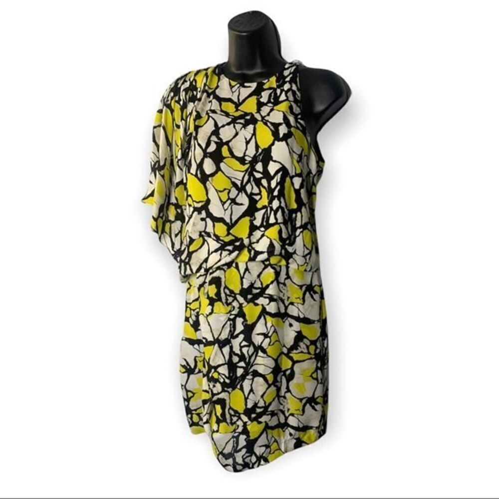Robert Rodriguez Womens Dress Size 2 Silk One Shoulder Black & Yellow Abstract